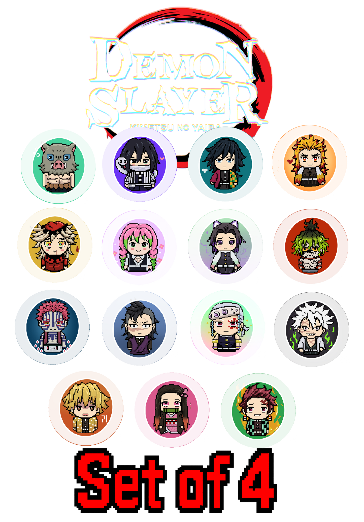 Demon Slayer Pixel Mini Pin Buttons [SET OF 4]